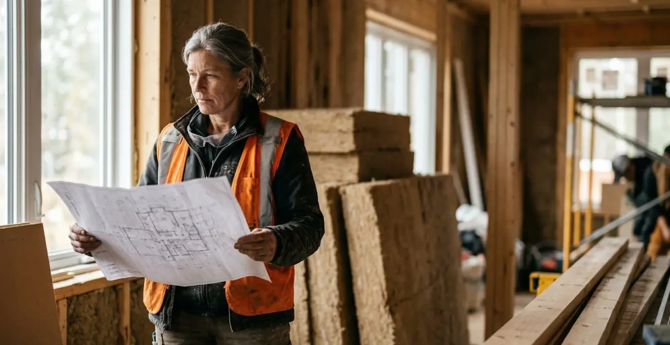 Artisan du batiment en pleine reflexion strategique sur un chantier de renovation energetique