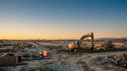 Conducteur d'engins de chantier au travail sur un grand projet de construction