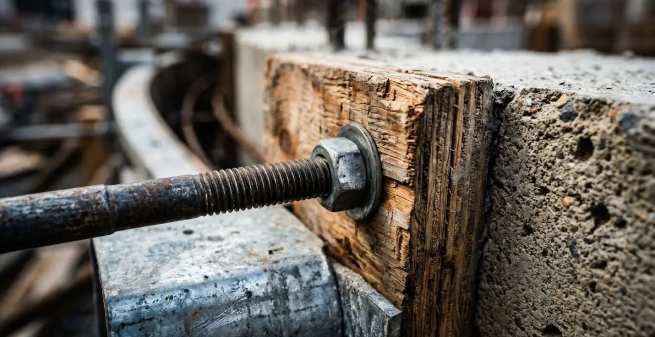 Détail de la mise en oeuvre d'un coffrage pour réaliser une structure en béton courbe
