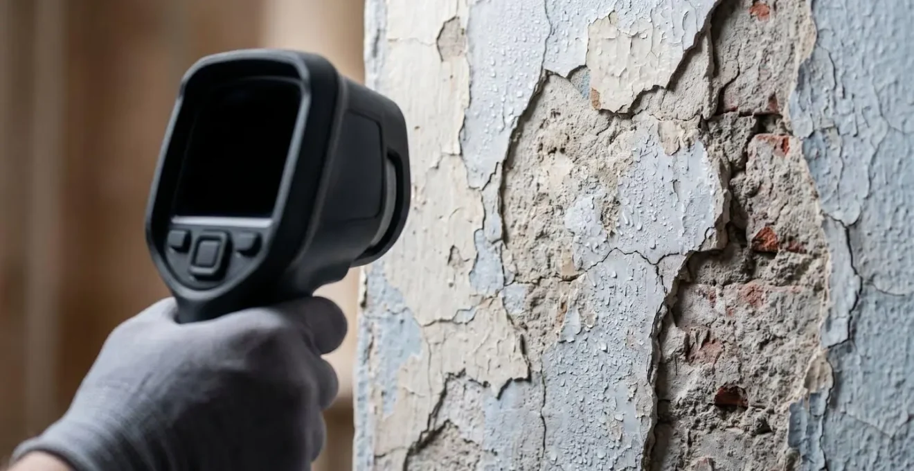 Professionnel réalisant un diagnostic énergétique dans un logement ancien nécessitant une rénovation