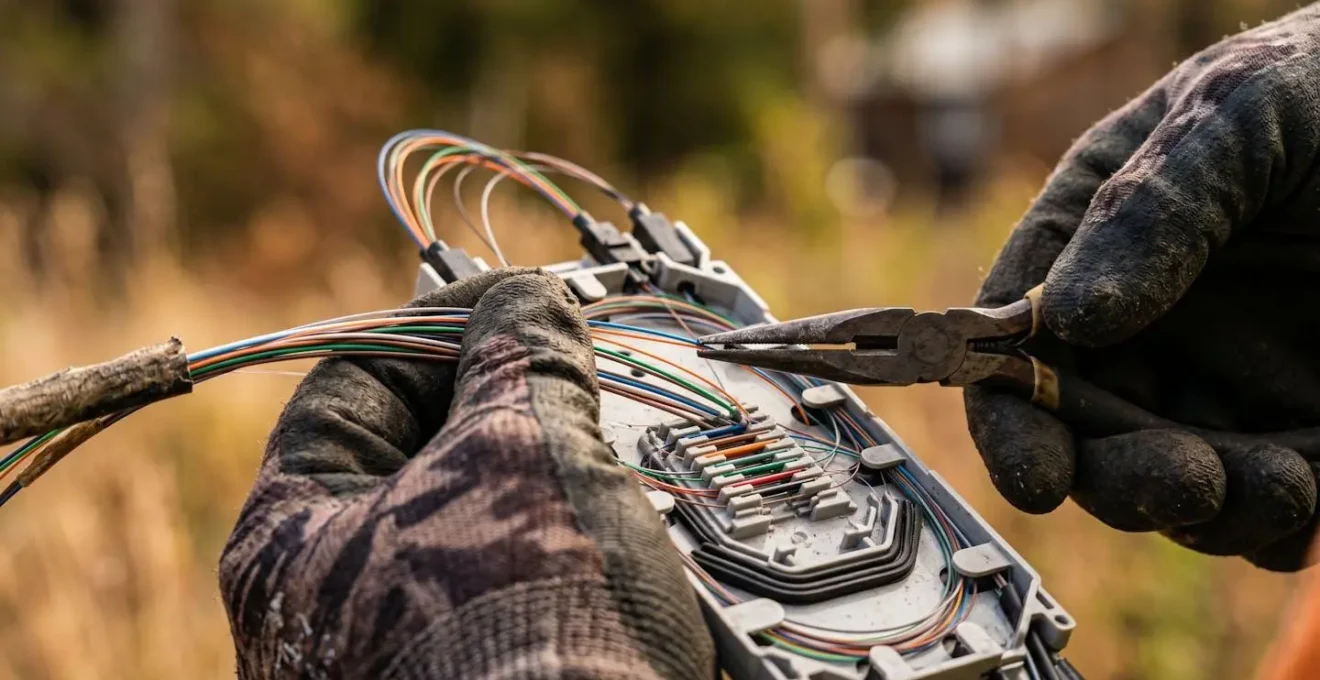 Équipement de déploiement de fibre optique sur un chantier en zone rurale