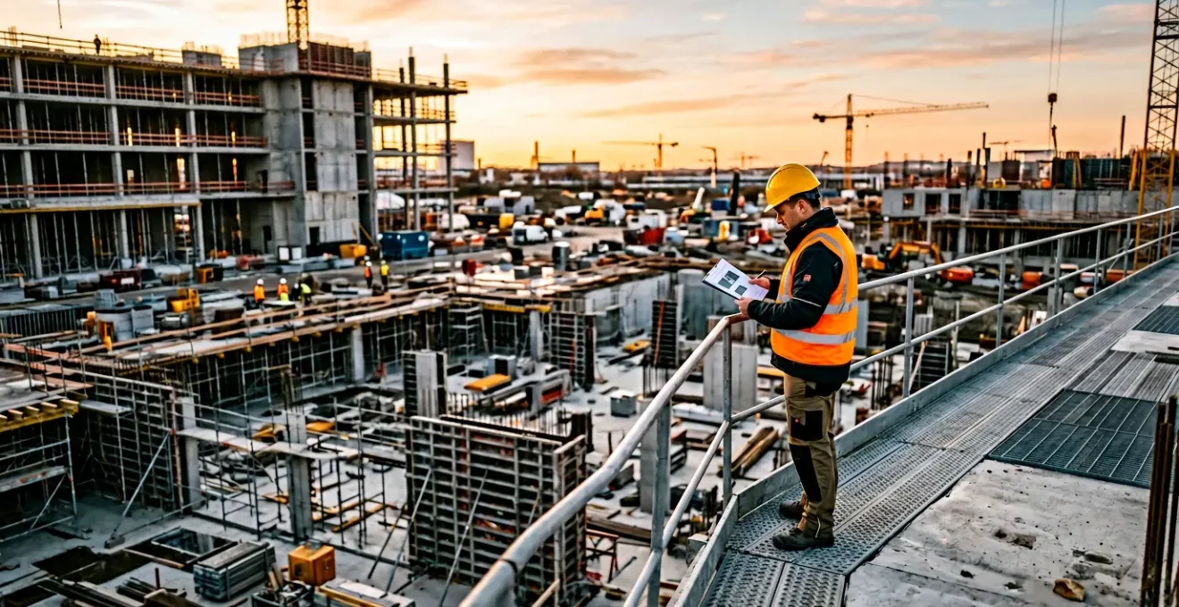 Inspecteur du travail contrôlant la conformité d'un chantier de construction