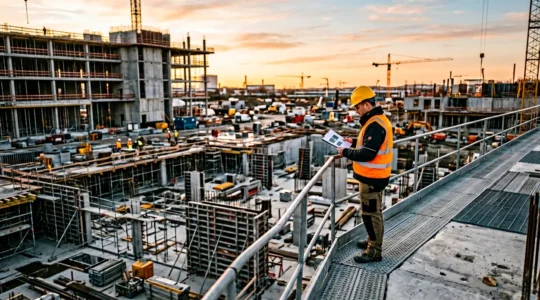 Inspecteur du travail contrôlant la conformité d'un chantier de construction