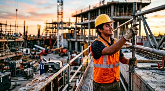 Travailleur du BTP débutant sur chantier moderne en France