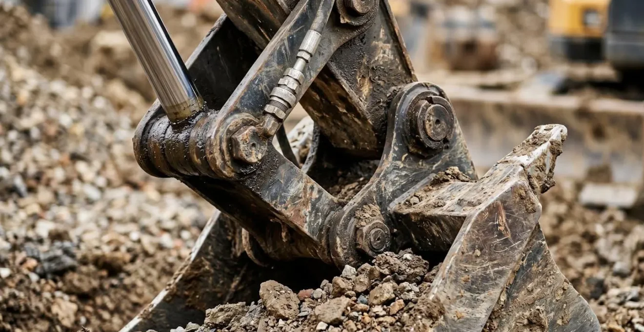 Mini-pelle en action sur un chantier de terrassement en espace restreint