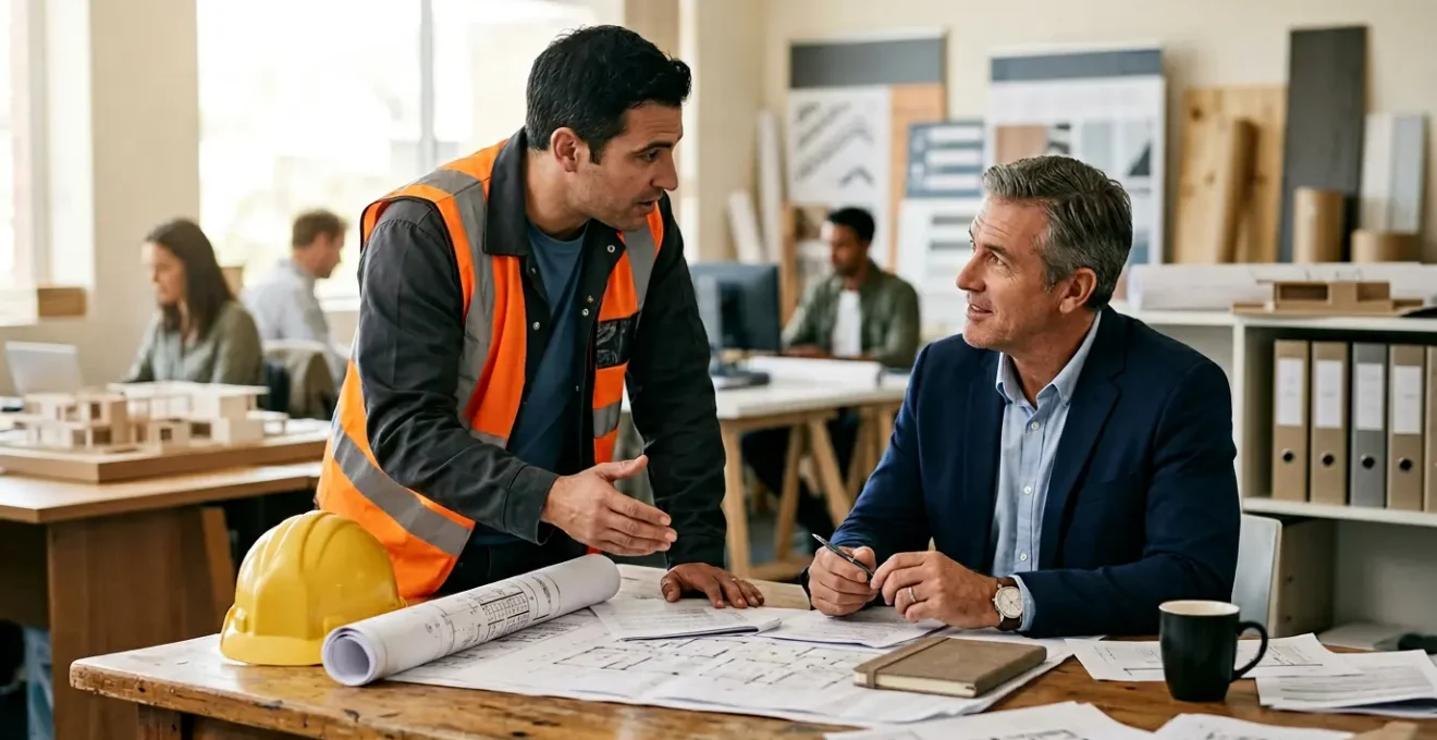 Negociation professionnelle dans le secteur du batiment avec documents contractuels