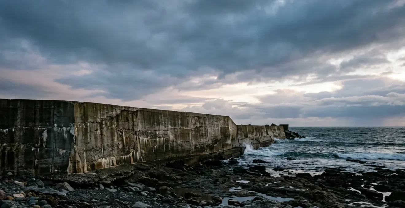 Structure en béton exposée aux intempéries montrant la durabilité face aux agressions climatiques