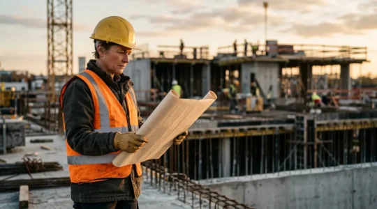 Un ingénieur supervisant l'exécution des plans de construction sur un chantier moderne