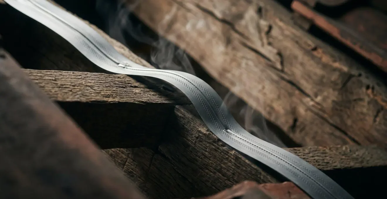 Vue symbolique d'un système de ventilation de faîtage avec matériaux flexibles et flux d'air