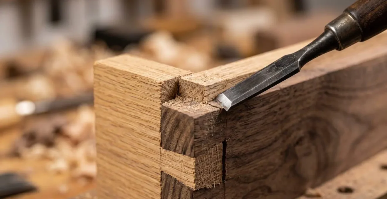 Test pratique de menuiserie avec outils et matériaux sur chantier pour évaluation de compétences réelles