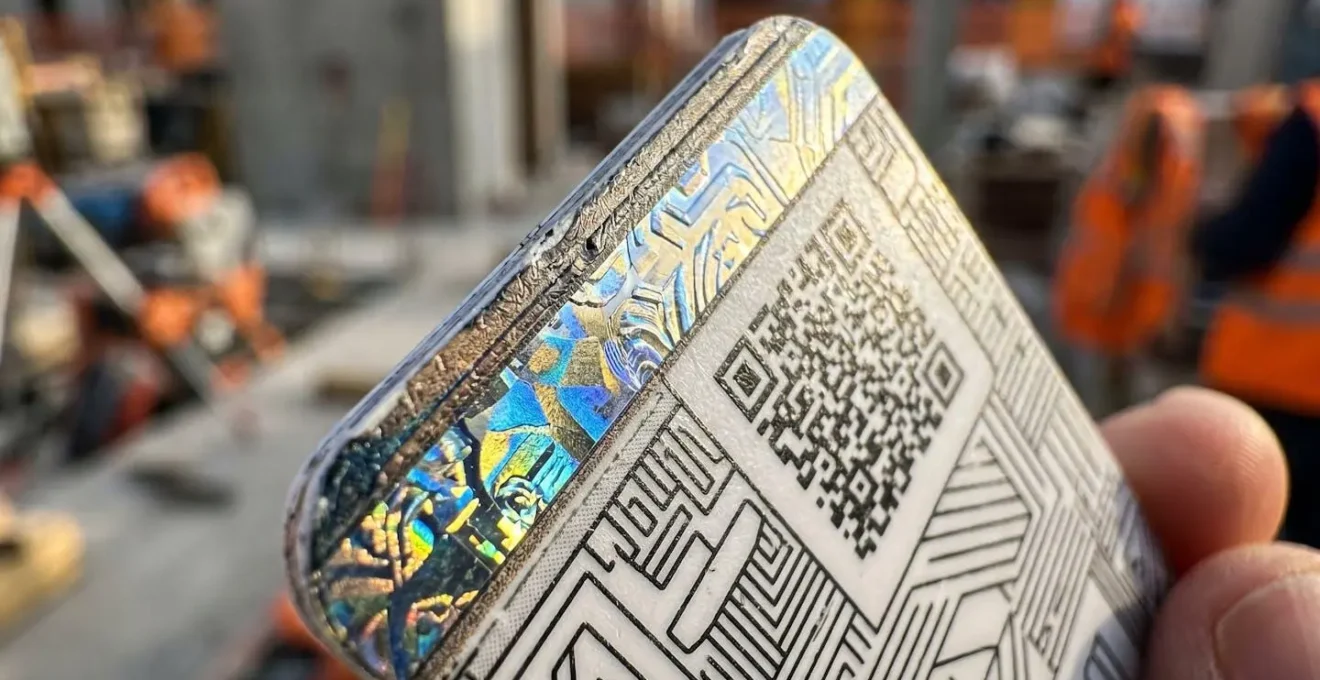 Gros plan sur une carte professionnelle BTP avec code QR visible